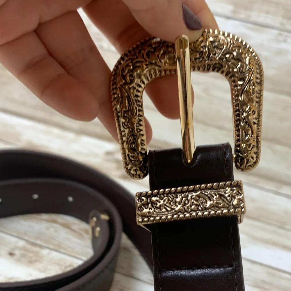 SHEIN Brown Belt with‎ Gold Buckle